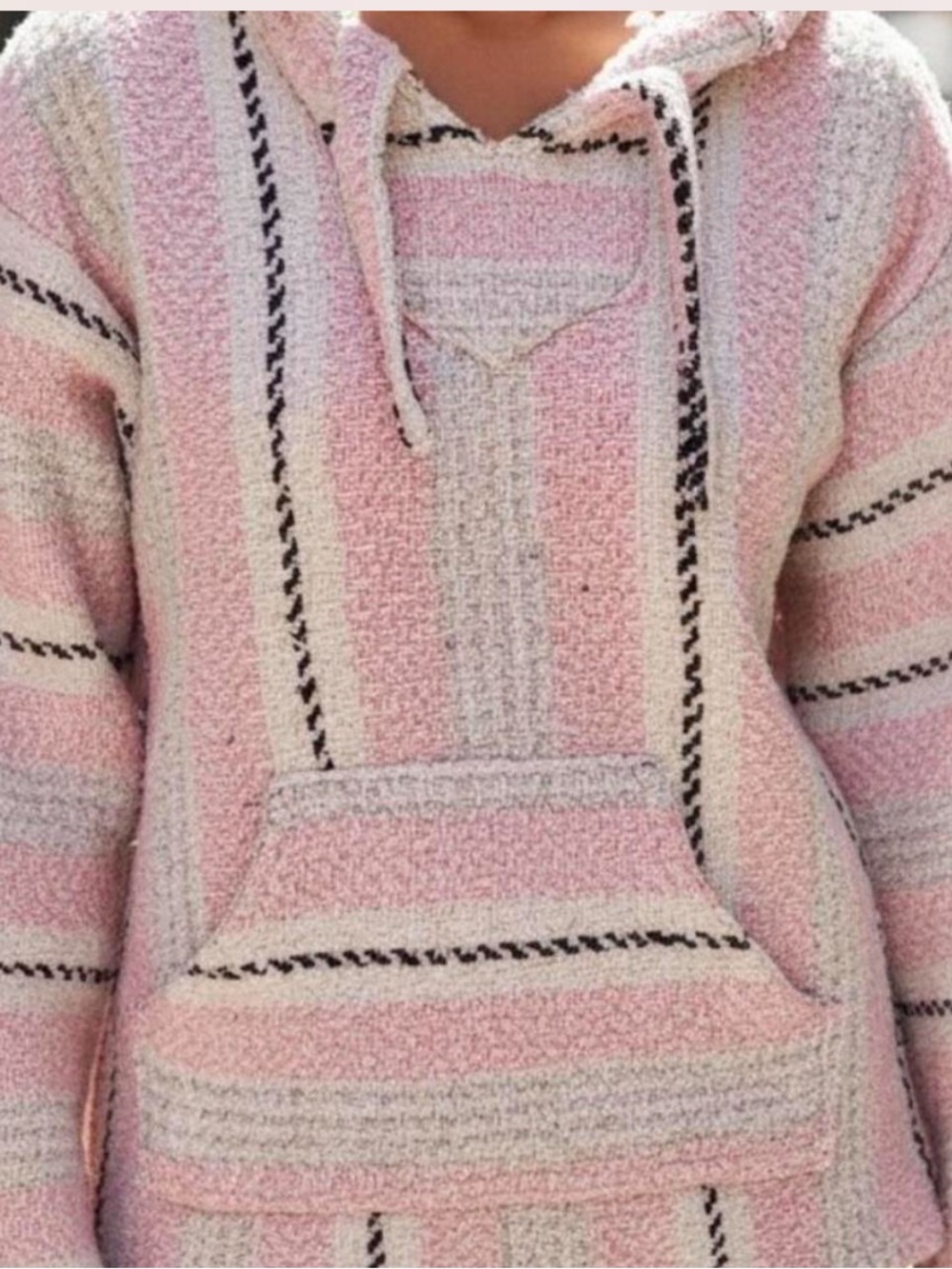 Striped Pink & Gray Baja Hoodie Pullover L